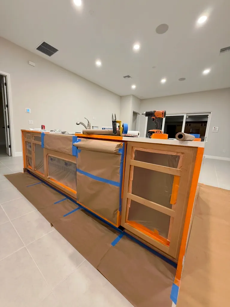 Cabinet painting before - Premier Contractors FL